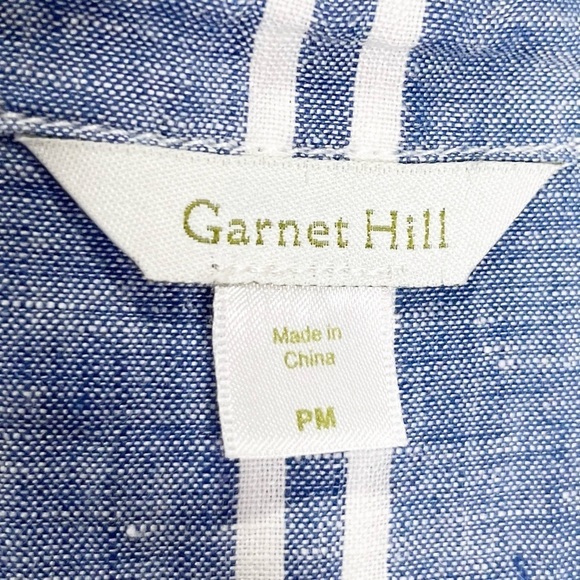 New Garnet Hill Easy Linen Tunic Button Up Shirt Blue Coast Stripe Petite - Picture 10 of 11